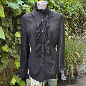 Kate Kasin Elegant and Romantic Black Gothic Ruffled Women's Top